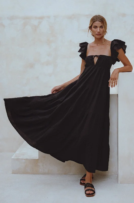 Maxi dress with sheer panels-Nymph Bohemian Linen Maxi Dress