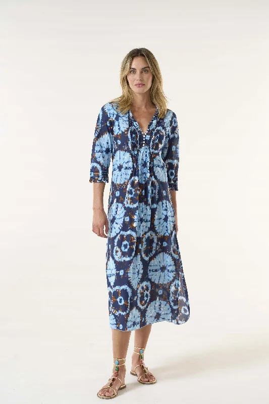 Maxi dress with retro style-Long  Poppy Multi Camogli Navy