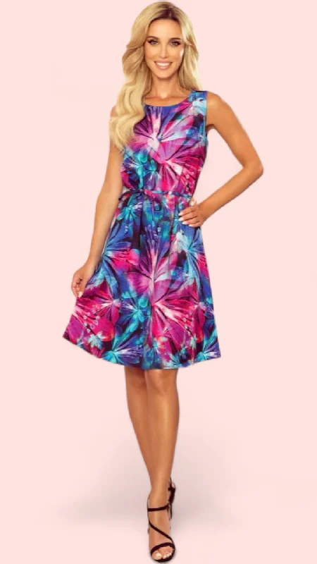 Cocktail dress with sweetheart bodice-4-A1642 Ciara Blue Print Shift Style Dress