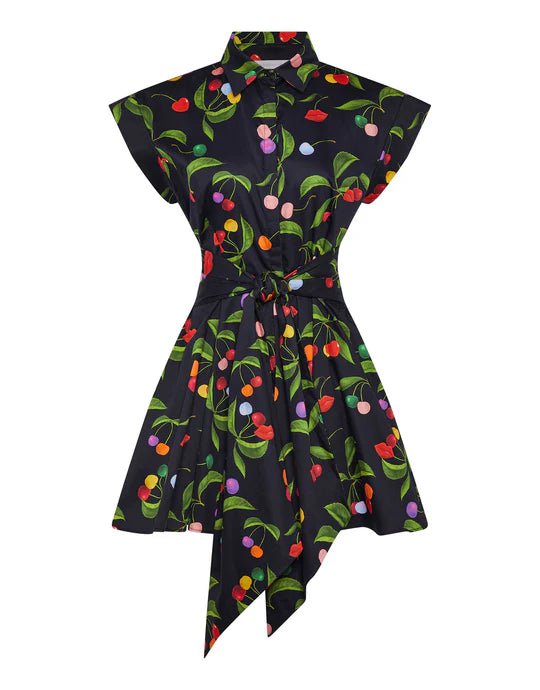 Mini dress with knot front-Helena Cotton Mini Dress W. Belt Cherry Black