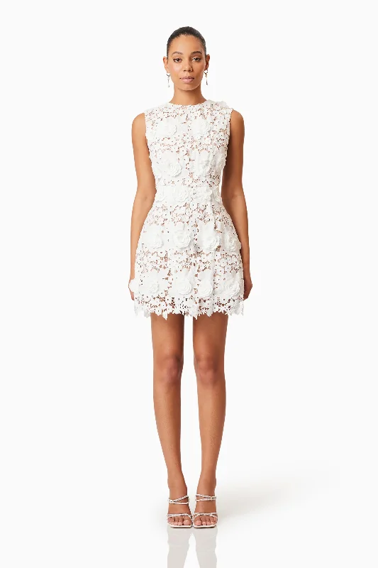 Mini dress with polka dots-Daffodil Lace Mini Dress In White