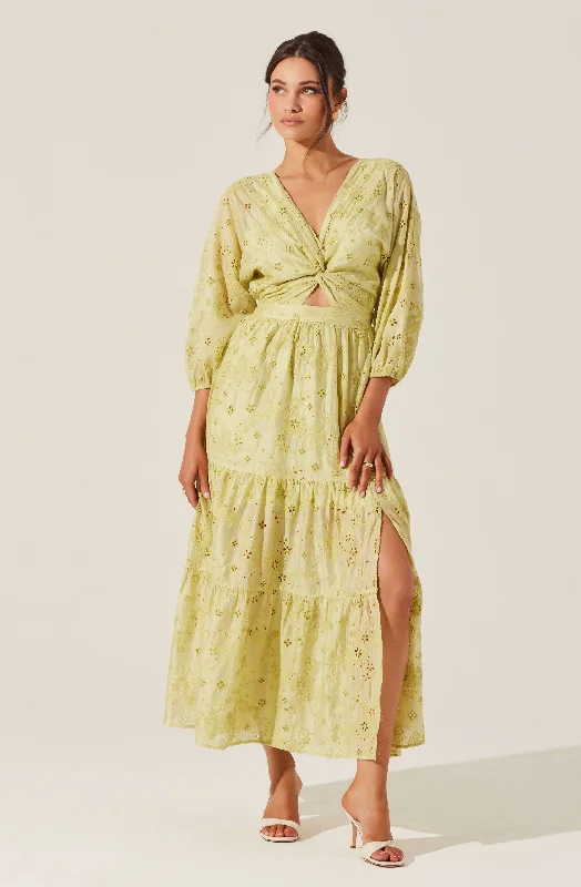 Maxi dress with youthful look-Jesalyn Floral Eyelet Maxi Dress