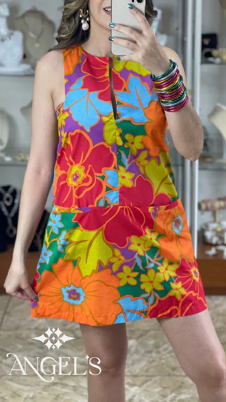 Mini dress with minimalist design-Colorful Floral Mini Dress