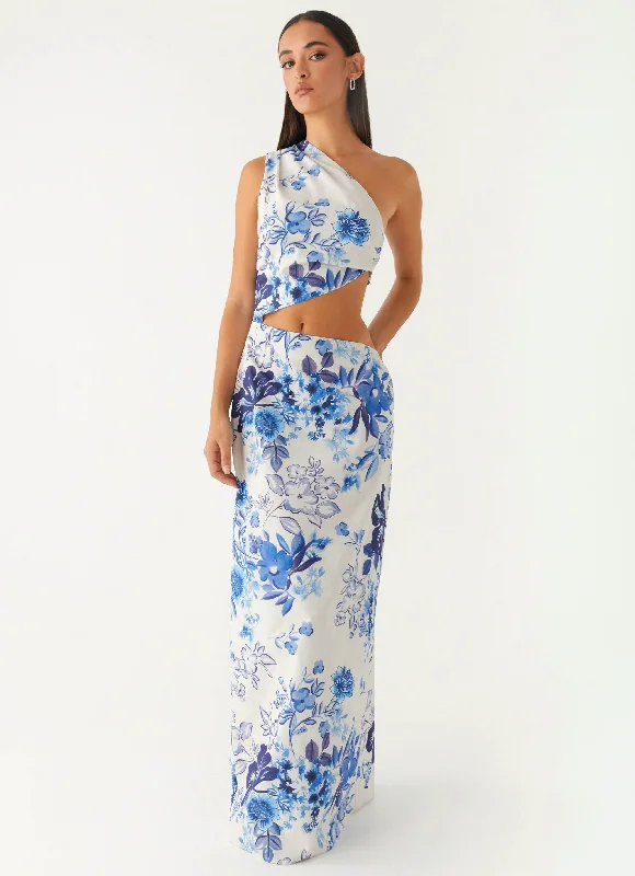 Maxi dress with puff sleeves-All Summer Long Maxi Dress - Serene Sky Floral