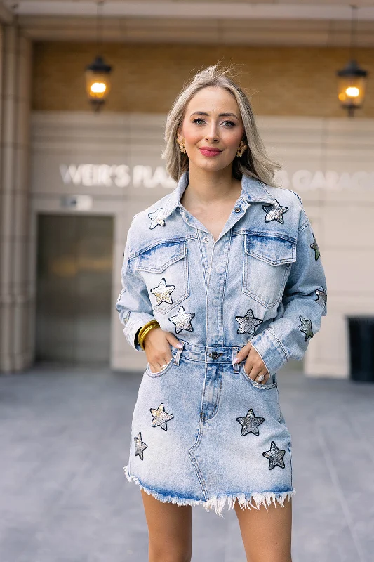 Mini dress with cool tones-Raelynn Denim Mini Dress - Denim