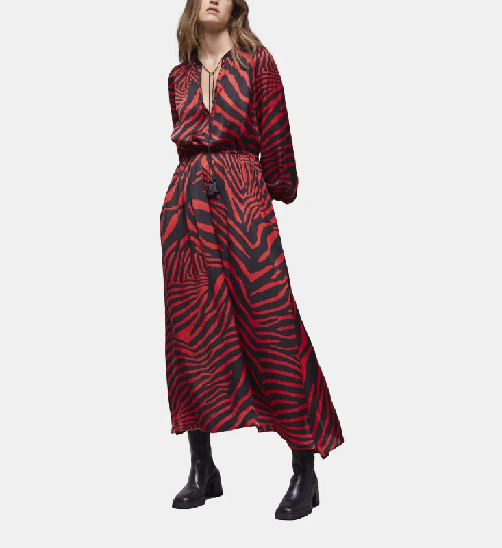 Maxi dress with unique patterns-Long Printed Dress | Women | Black x Red