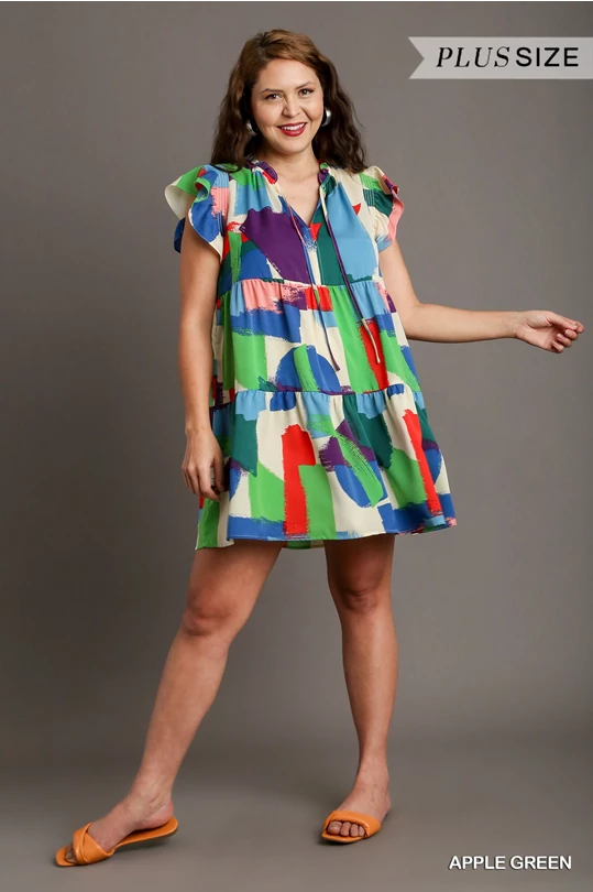 Mini dress with chic design-Green Multicolor Mini Dress