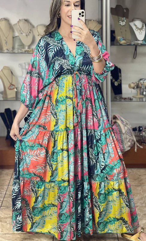 Maxi dress with tiered layers-Tropical Multicolor OS Maxi Dress