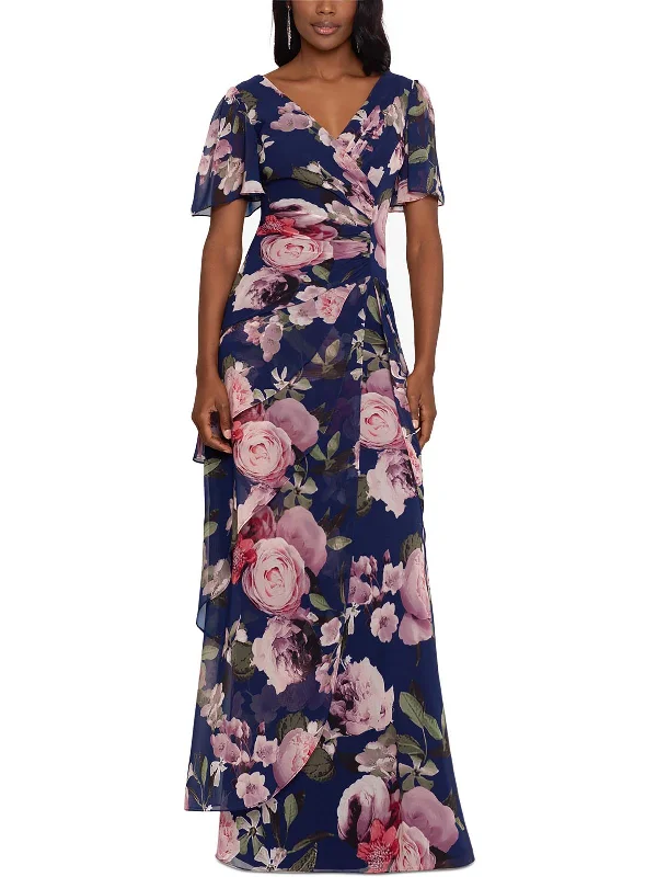 Maxi dress with patchwork design-Womens Surplice Tiered Maxi Dress