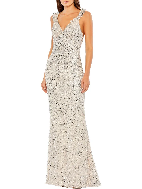 Maxi dress with lace details-Womens Sequined Long Sheath Dress