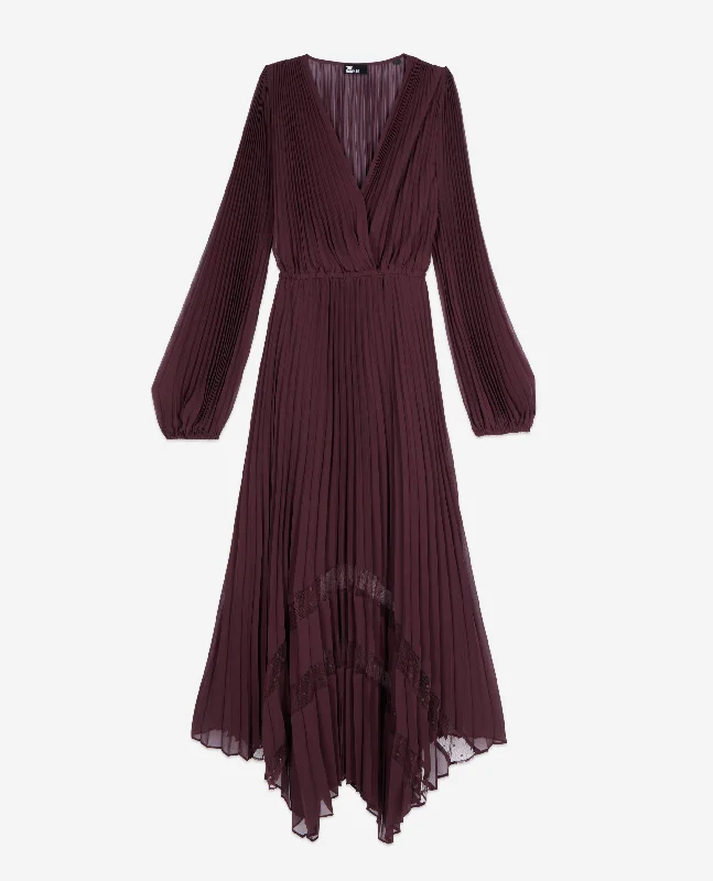 Maxi dress with knot front-Long Pleated Dress | Women | Burgundy