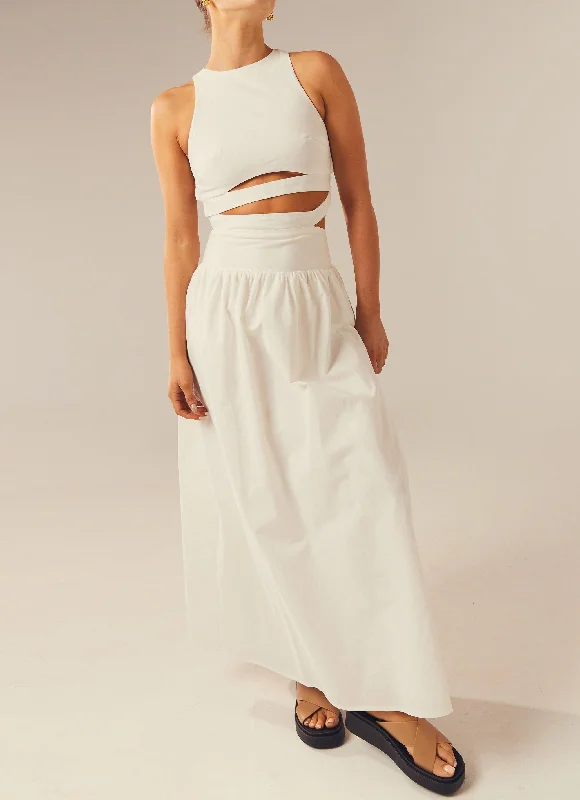 Maxi dress with fringe details-Meet Me In Majorca Maxi Dress - White