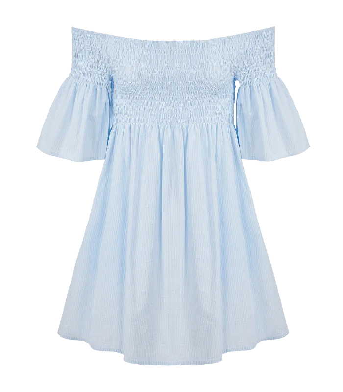 Mini dress with trumpet sleeves-Arianna Smocked Bell Sleeve Mini Dress