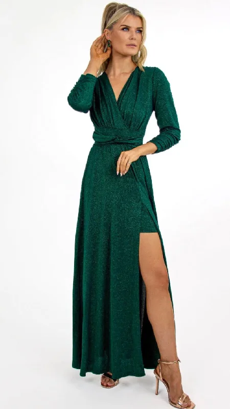 Cocktail dress with adjustable straps-4-A1245 Green Lurex Sophie Dress