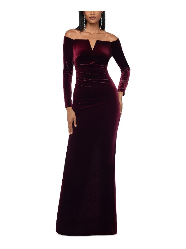 Maxi dress with casual chic-Womens Velvet Off-The-Shoulder Maxi Dress