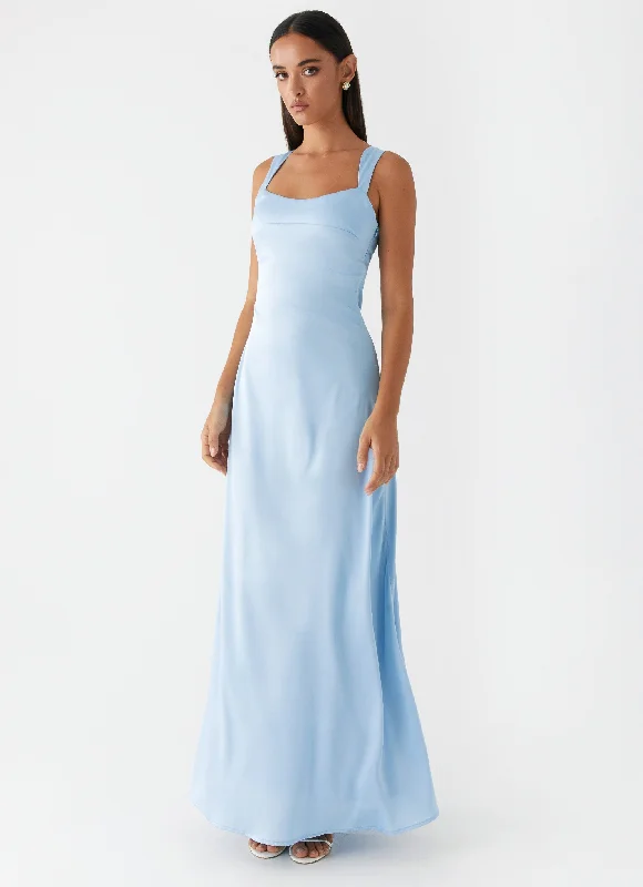 Maxi dress with romantic style-Odette Satin Maxi Dress - Blue