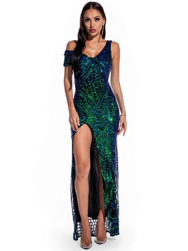 Maxi dress for summer-TastyHottie - SEXY RETRO LONG SEQUINED DRESS