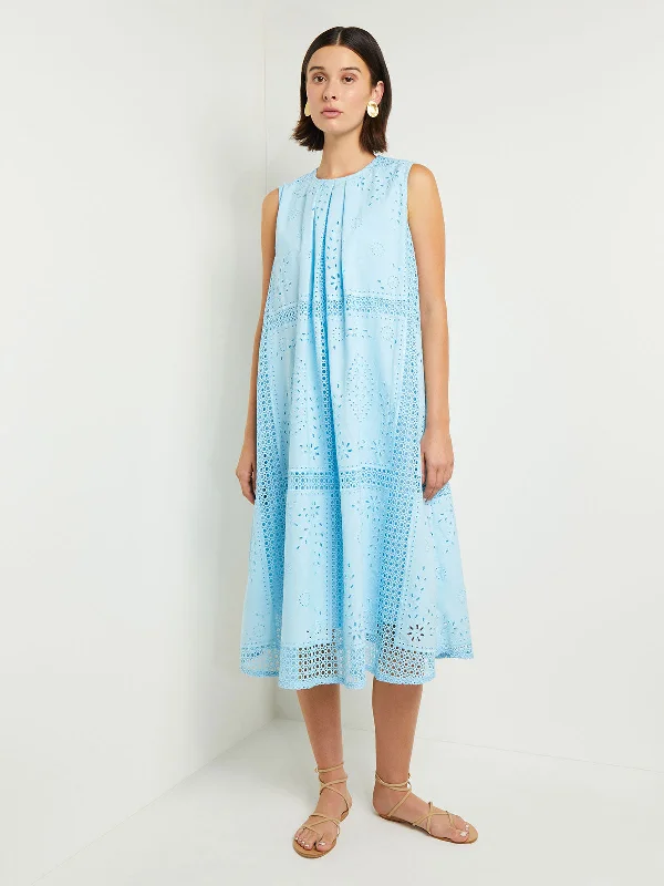 Midi dress with animal print-Midi Tent Dress - Sleeveless Eyelet Detailed Woven