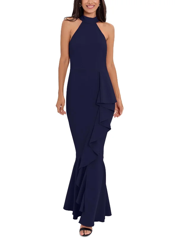 Maxi dress with knot front-Womens Mock-Neck Maxi Evening Dress