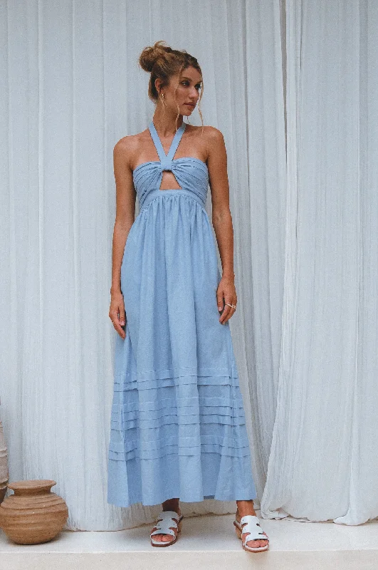 Maxi dress with boho style-Penelope Halter Linen Maxi Dress