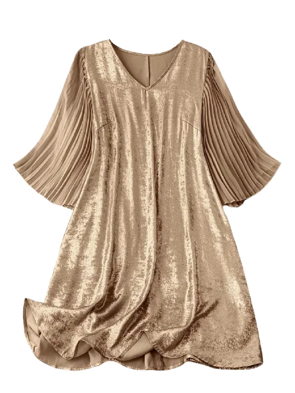 Cocktail dress with side cut-outs-Lara Plus Size Metallic Gold Cocktail Dress