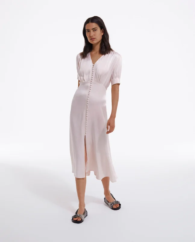 Maxi dress with formal elegance-Long Short-Sleeved Dress | Women | Light Pink