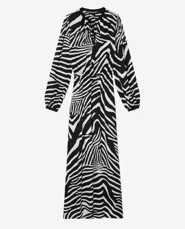 Maxi dress with tulip hem-Long Printed Dress | Women | Black x White