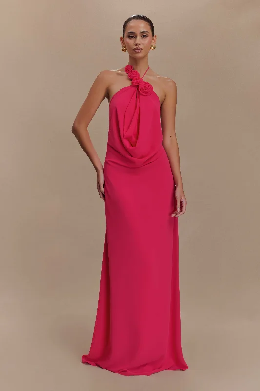 Maxi dress with bell sleeves-Rosalia Cowl Neck Maxi Dress - Raspberry