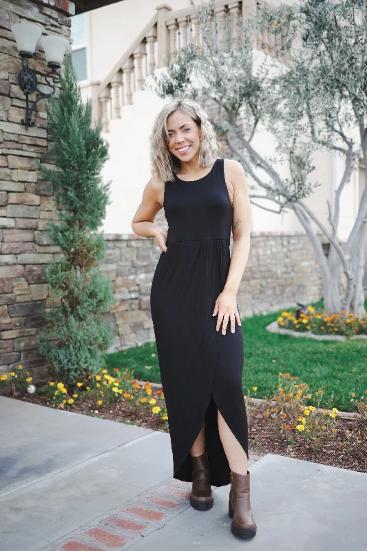 Maxi dress with tulip hem-Lily Tulip Maxi Dress in Black