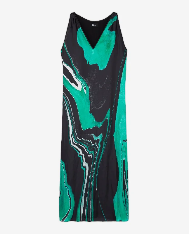 Elegant black maxi dress-Printed Long Dress | Women | Black x Green