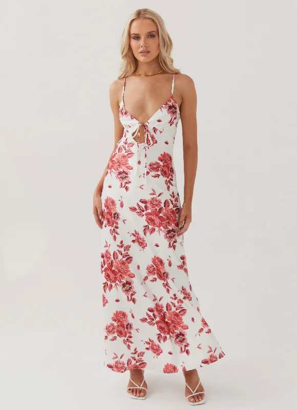 Maxi dress with embroidered flowers-Flora Satin Maxi Dress - Rosa Floria