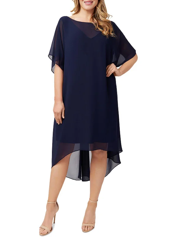 Cocktail dress with A-line-Womens Chiffon Overlay Cocktail Dress