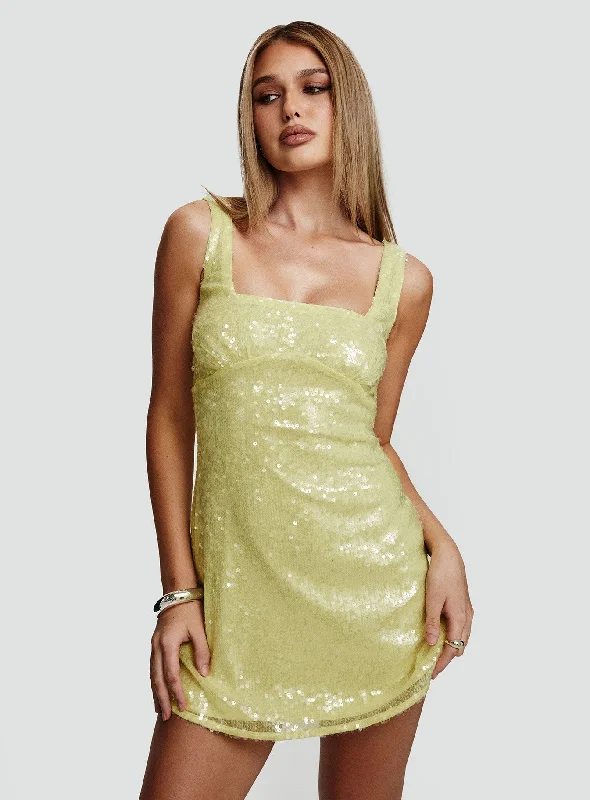 Mini dress with wild prints-Dasha Mini Dress Yellow Sequin