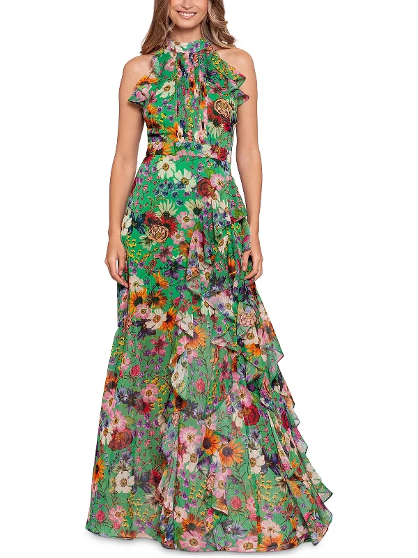 Maxi dress with tulip hem-Womens Pintuck Maxi Evening Dress