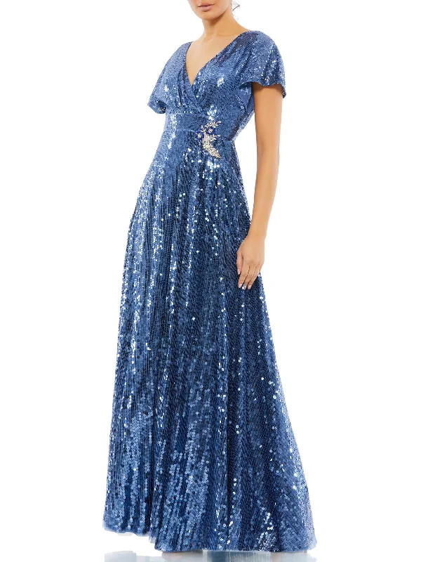 Maxi dress with ruffled hem-Womens Sequined Maxi Evening Dress