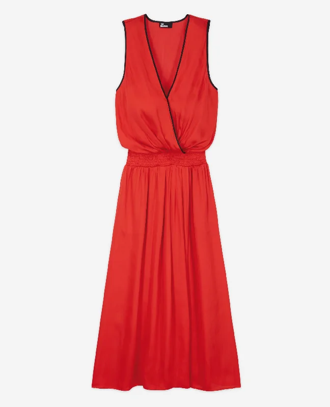 Maxi dress with wild prints-Long Satin Dress | Women | Red