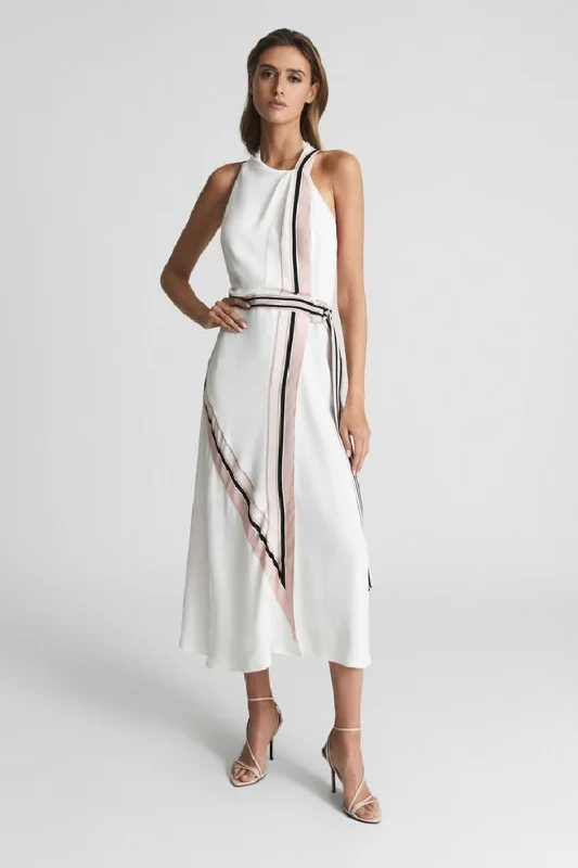 Midi dress with layered ruffles-IRIS STRIPE HALTER  MIDI