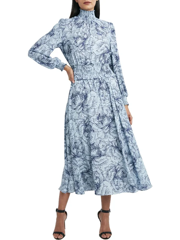 Maxi dress with boho style-Womens Smocked Long Sleeves Maxi Dress