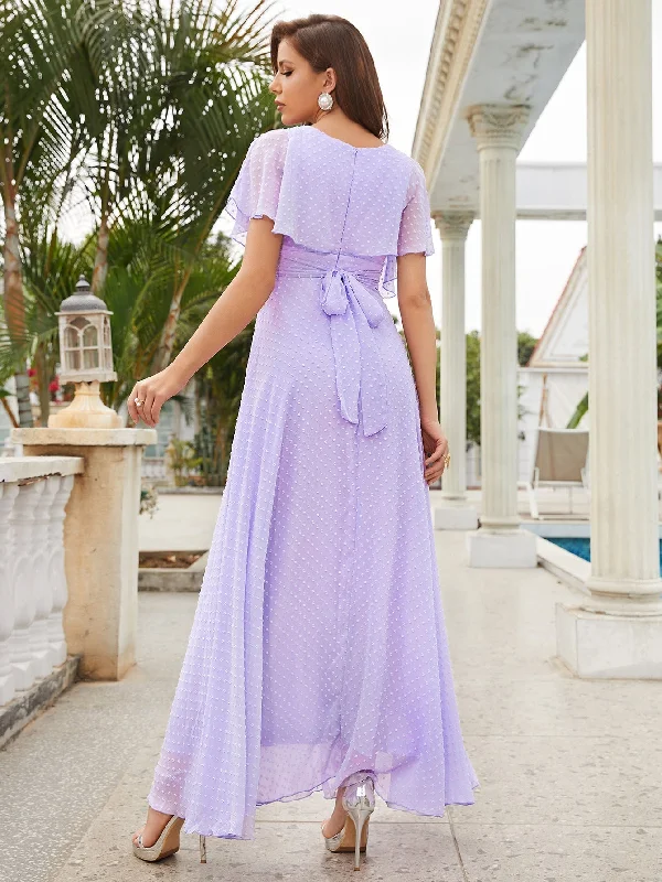 Maxi dress with casual comfort-TastyHottie - V Neck Short Purple Maxi Long Party Dress