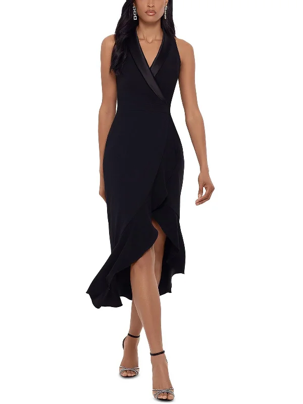 Maxi dress with V-neckline-Womens Ruffled Collared Maxi Dress