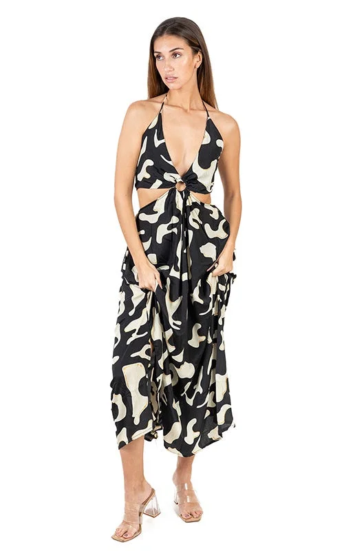 Maxi dress with zigzag pattern-Sierra Blk/Cream Long Dress