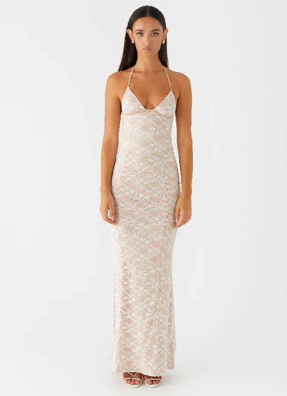 Maxi dress with retro style-Jolina Lace Maxi Dress - White