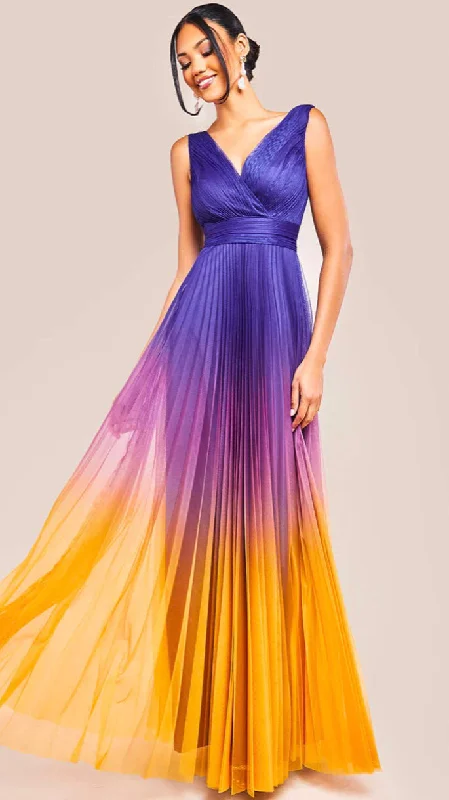 Maxi dress with layered ruffles-4-A1731 Ombre Pleated Maxi Dress