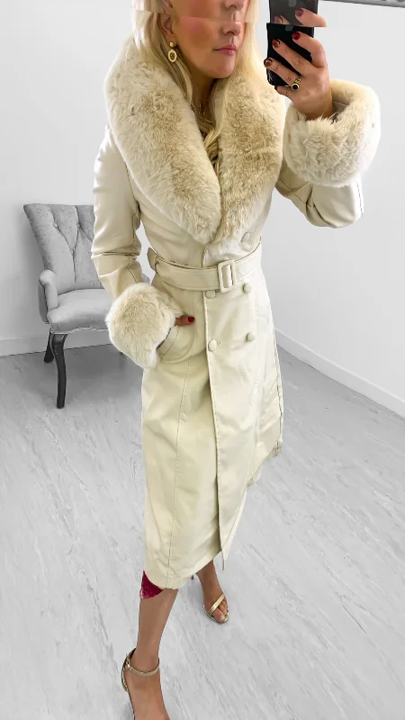 Pink cocktail dress-A1914 Beige Eco Leather Luxury Coat