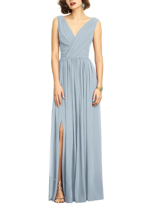 Maxi dress for cocktail parties-Womens V-Neck Maxi Evening Dress