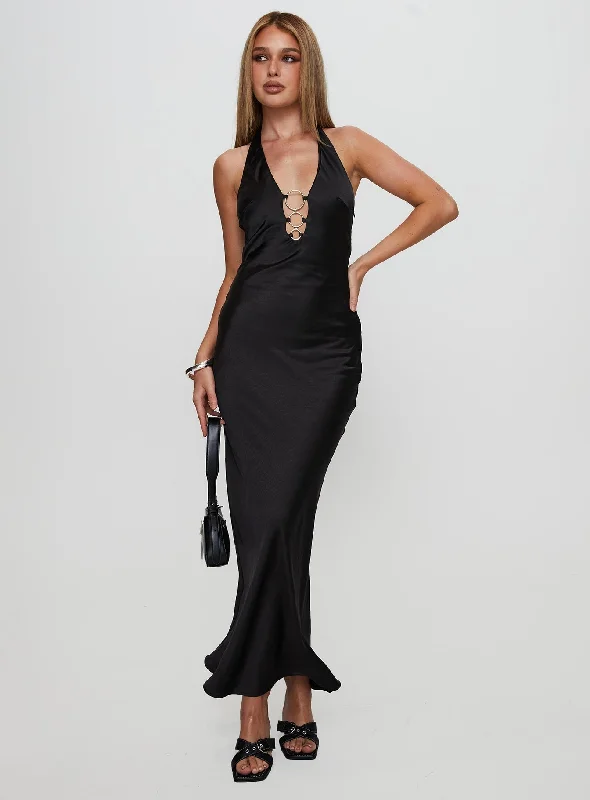 Maxi dress with mesh insert-Vasilisa Halter Neck Maxi Dress Black