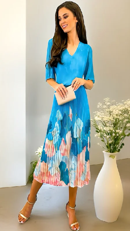 Cocktail dress with pleated skirt-4-A1712 Mandy Turquoise Loose Top Dress