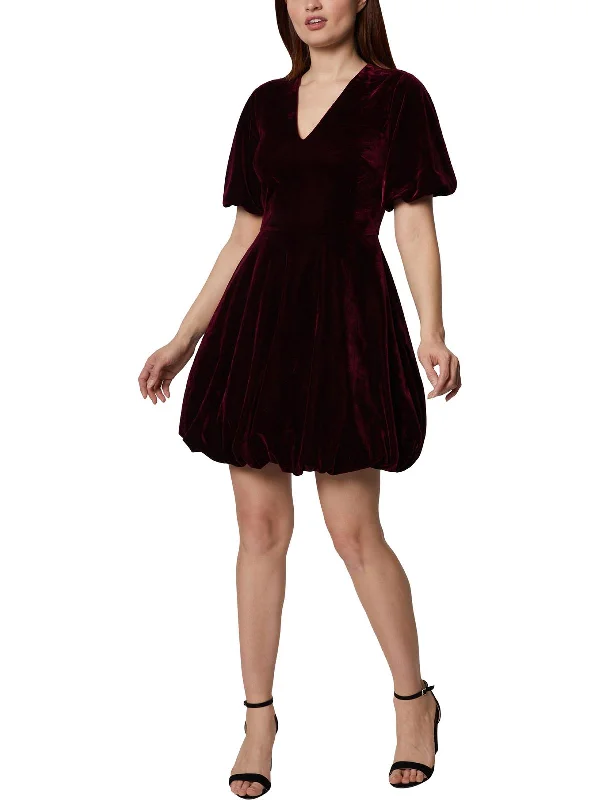 Cocktail dress with plunging neckline-Womens Velvet Above Knee Cocktail and Party Dress