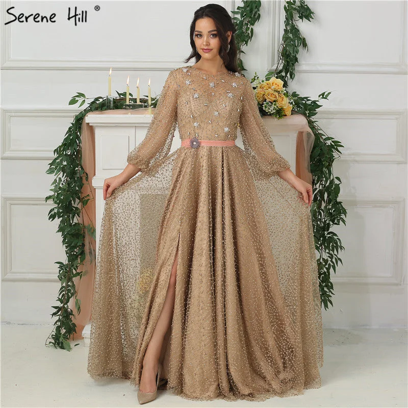 Green evening dress-On Sale no return no refundSale 2024 Arab Gown Luxury Diamond Pearls Sparkle Evening Dresses Long SleevesFashion Sexy Evening Gowns Serene Hill LA6535