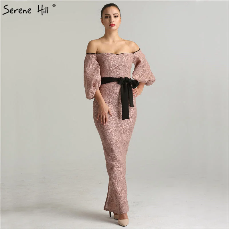 Two-piece evening dress-On Sale no return no refundSale 2024 Newest Off Shoulder Sexy Evening Dresses Half Sleeves Fashion Mermaid Lace Evening Gowns Real Photo QA8001